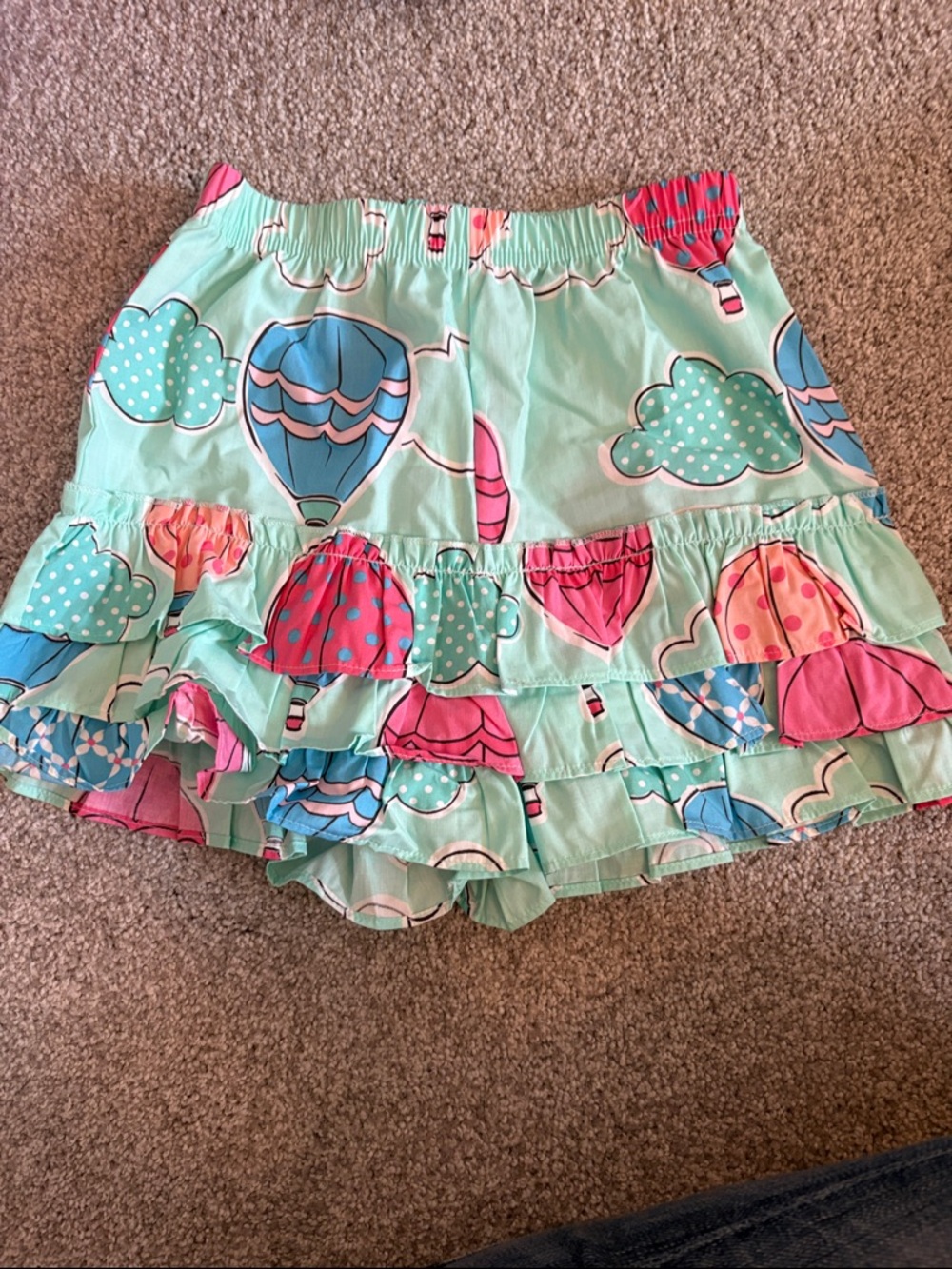 Eleanor Rose Mint Hot Air Balloon Ruffle Shorts with Pink & Blue Accents